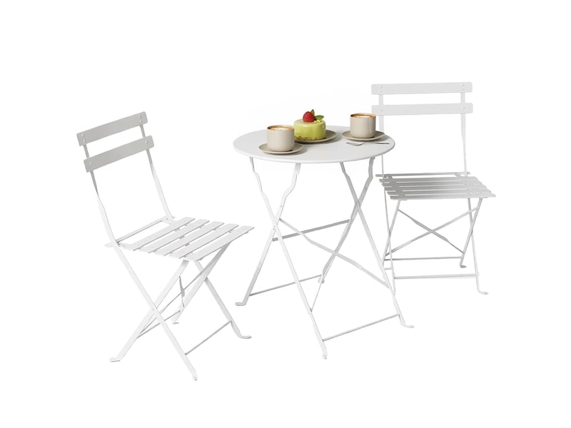  Ensemble bistrot d'extérieur pliable avec table et 2 chaises, blanc  - Conforama B