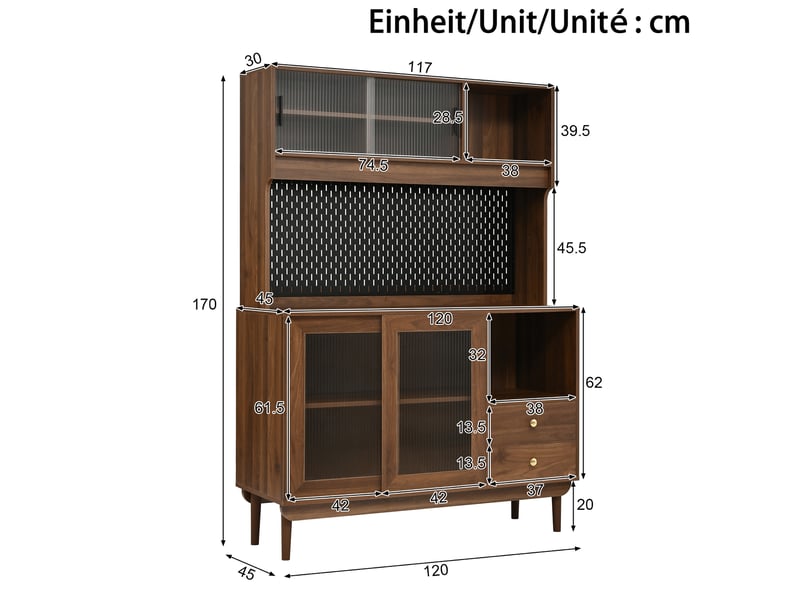  Buffet de cuisine rangement avec portes coulissantes en verre strié homvra  - Conforama E