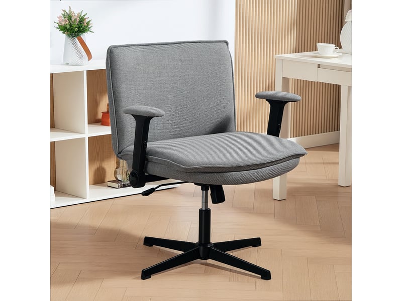  Chaise de bureau avec accoudoirs relevables, chaise de bureau large aspect lin, réglable en hauteur, piètement en acier, grise  - Conforama C