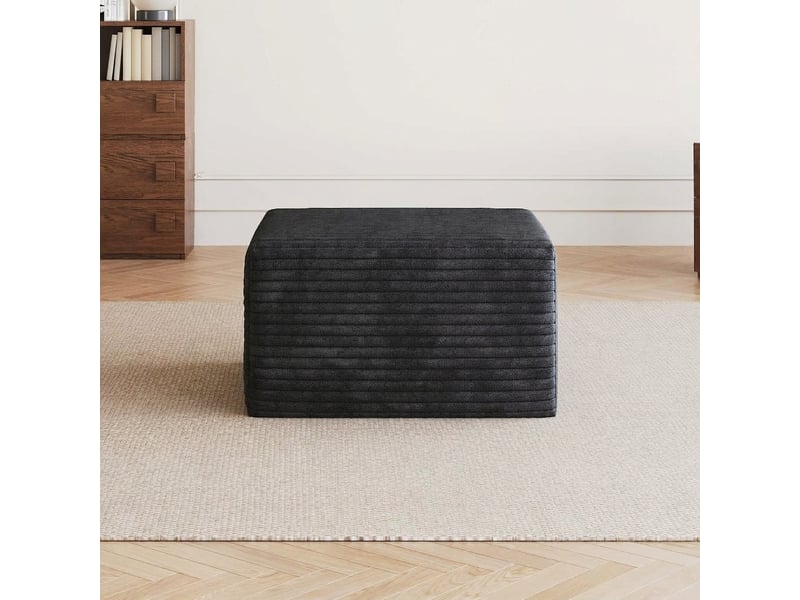  Pouf noir en velours côtelé repose-pieds pour salon 65x60x38cm  - Conforama C