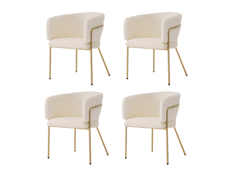  Lot de 4 chaises de salle à manger blanches en imitation fourrure avec pieds métalliques  - Conforama A