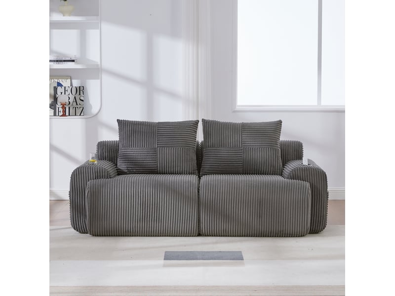  Canapé modulaire 2 places avec porte-gobelets et poche latérale, en velours côtelé gris foncé 200 × 99 × 80 cm  - Conforama C