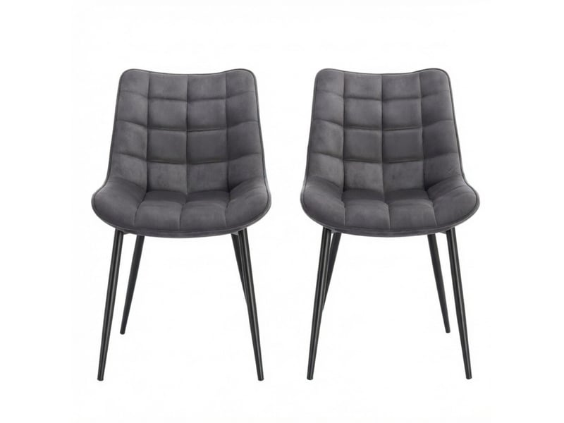  Lot de 2 chaises de salle à manger en velours gris foncé avec pieds en métal  - Conforama A
