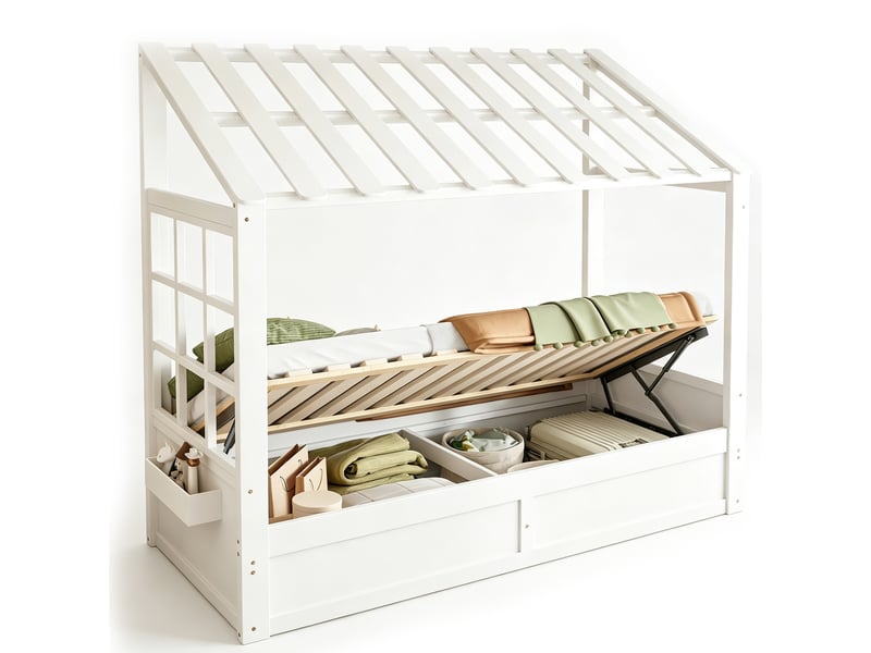  Lit coffre 90x200 cm coloris blanc bois massif  - Conforama A