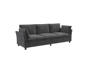 Canapé modulable 3 places 220x81x87 cm, canapé salon effet nuage avec cadre en métal et 2 coussins d'accoudoirs, chenille, gris