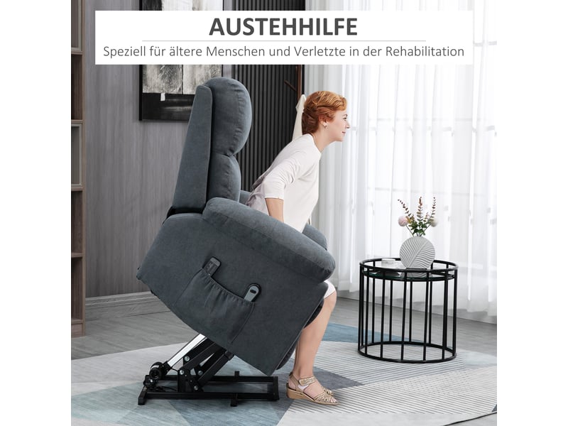  Fauteuil releveur massant gris, 8 moteurs vibrants, inclinaison à 135 degrés, avec repose-pieds pour le salon  - Conforama E