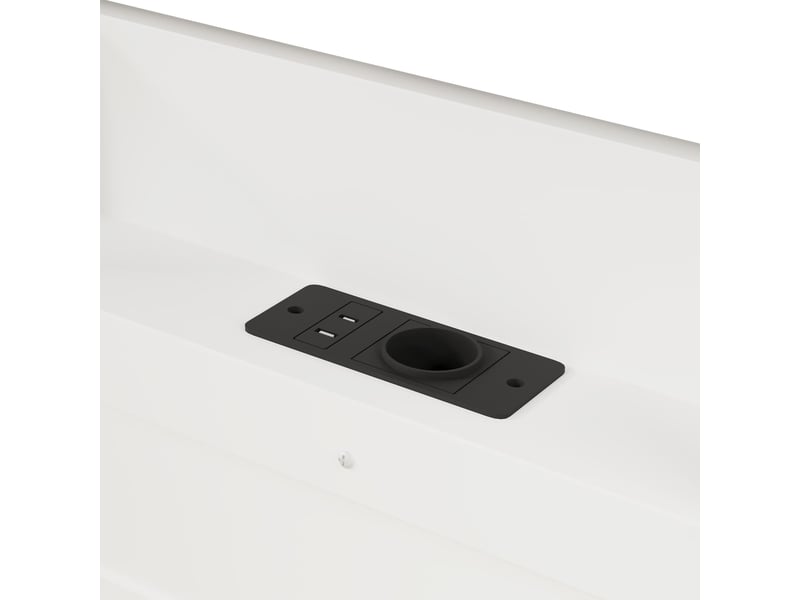  Lit superposé multifonction en bois massif, 90x200 cm + 140x200 cm, avec lit gigogne, port usb et rangements intégrés, blanc  - Conforama E
