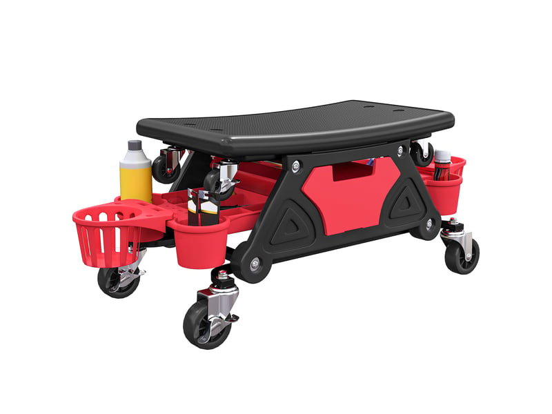  Tabouret d'atelier rouge mobile avec roulettes rotatives à 360° supportant 135 kg et plateaux dimensions 86x33x33 cm  - Conforama A