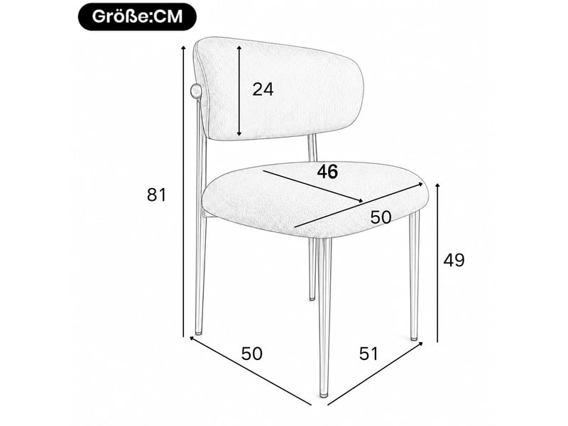  Lot de 2 chaises de salle à manger 51x50x81 cm, rembourrées, patins réglables, métal et bois, blanc et doré  - Conforama C