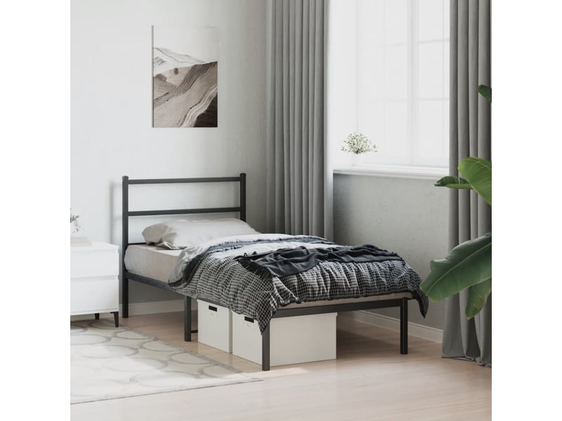 Lit simple- lit adulte - cadre de lit métal sans matelas avec tête de lit noir 90x200 cm - Conforama C