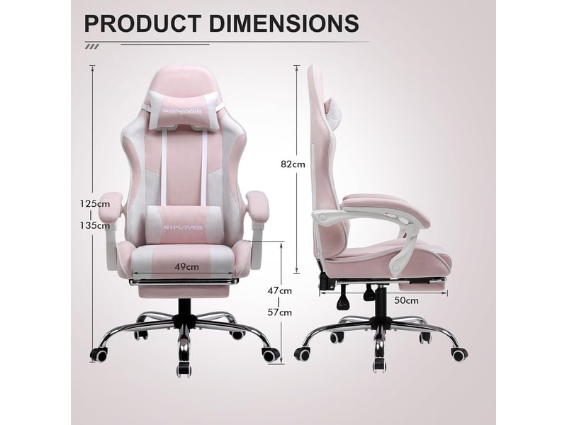  Gtplayer chaise de jeu ergonomique avec repose-pieds, réglable en hauteur - tissu rose GT800A-PK-FA - Conforama C