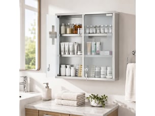 Armoire à pharmacie verrouillable en inox et verre dépoli argenté 46x12x48 cm