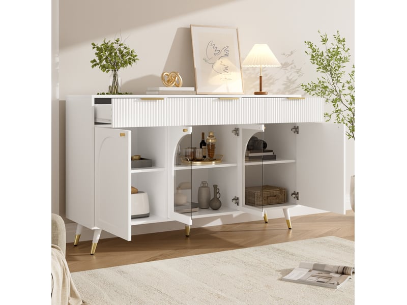  Buffet 140x40x85,5 cm 4 portes 3 tiroirs mdf blanc  - Conforama B