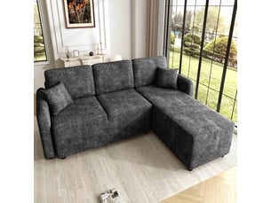 Canapé d'angle gauche fixe 3 places Tissu Noir