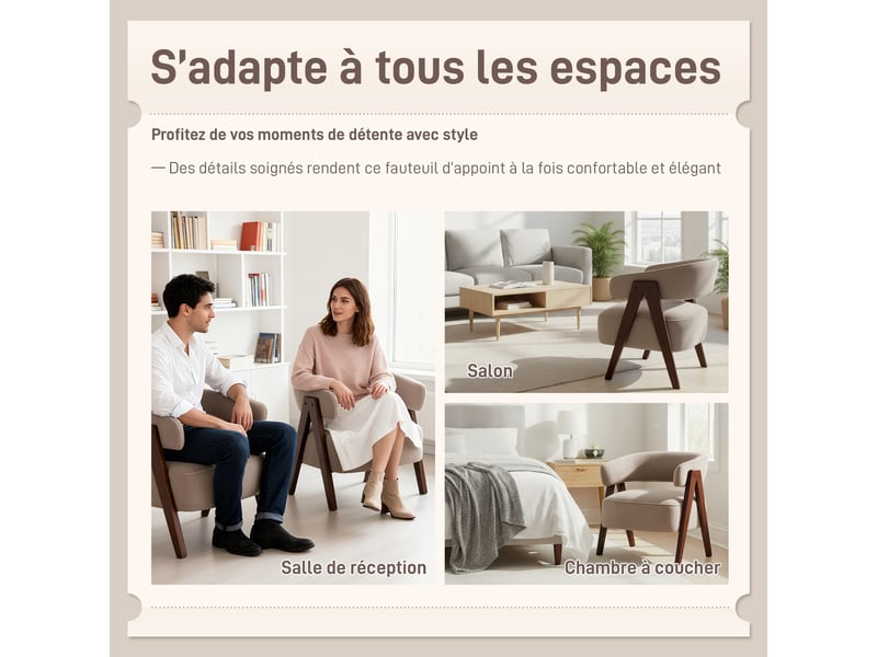  Fauteuil de salon en tissu bouclette, chaise rembourrée, assise large, 70 x 64 x 71 cm, dossier ergonomique, marron  - Conforama R