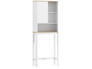 Meuble dessus wc blanc à porte cannelée, rangement 65 x 25 x 170 cm