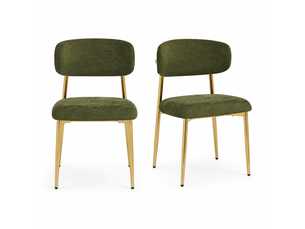 Lot de 2 chaises salle à manger 51x50x81 cm, assise rembourrée, patins réglables, polyester métal, vert et doré