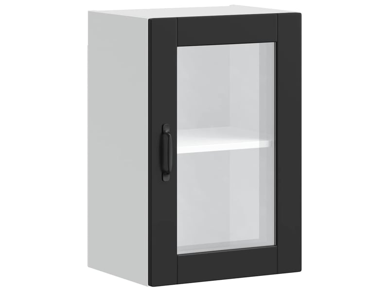 Meuble de rangement, armoire murale de cuisine avec porte en verre porto noir - Conforama A