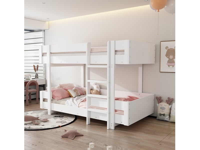  Lit superposé enfant modenvie 90 x 200 cm avec échelle sommier à lattes inclus sans matelas bois massif et mdf blanc  - Conforama E