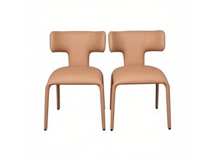 Lot de 2 chaises de salle à manger à dossier courbé en similicuir marron clair
