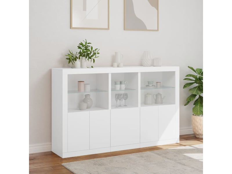  Buffet - bahut - meuble de rangement avec lumières led blanc 162x37x100 cm  - Conforama D
