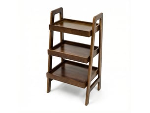 Étagère échelle bois massif 3 niveaux - bout de canapé noyer autoportant pour salon et chambre