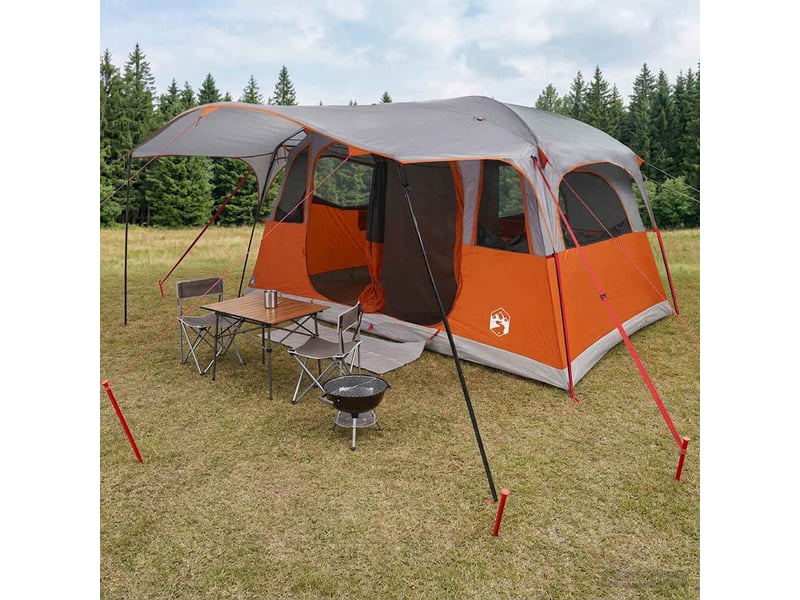  Tente tunnel, tente de camping 12 personne gris et orange polyester et acier  - Conforama B