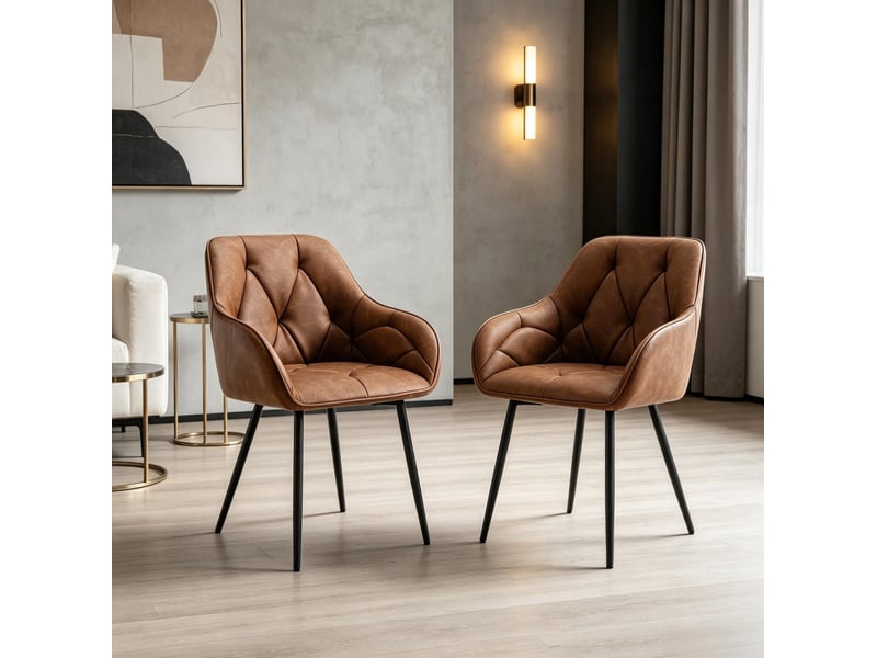  Lot de 2 chaises de salle à manger avec accoudoirs en similicuir marron  - Conforama C