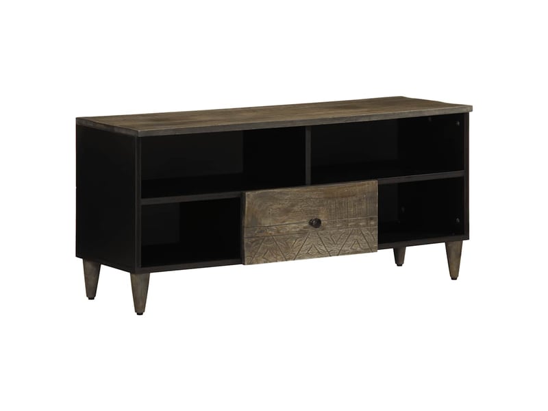  Meuble tv - banc tv - meuble de rangement noir 100x33x46 cm bois massif de manguier  - Conforama B