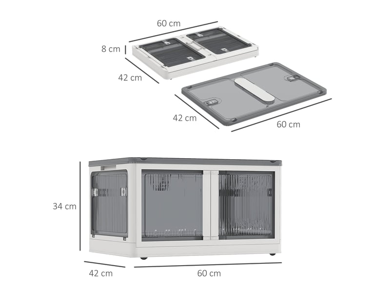  Boîtes de rangement pliables et empilables 69l en plastique avec couvercle et 4 roulettes, blanc, accès à 5 côtés  - Conforama C
