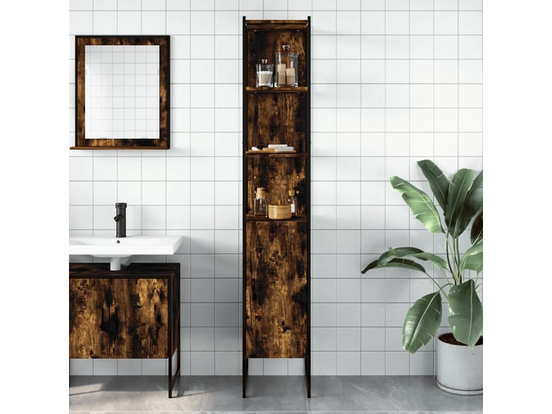 Amoire de salle de bain, meuble de rangement chêne fumé 33x33x185.5 cm bois d'ingénierie - Conforama C