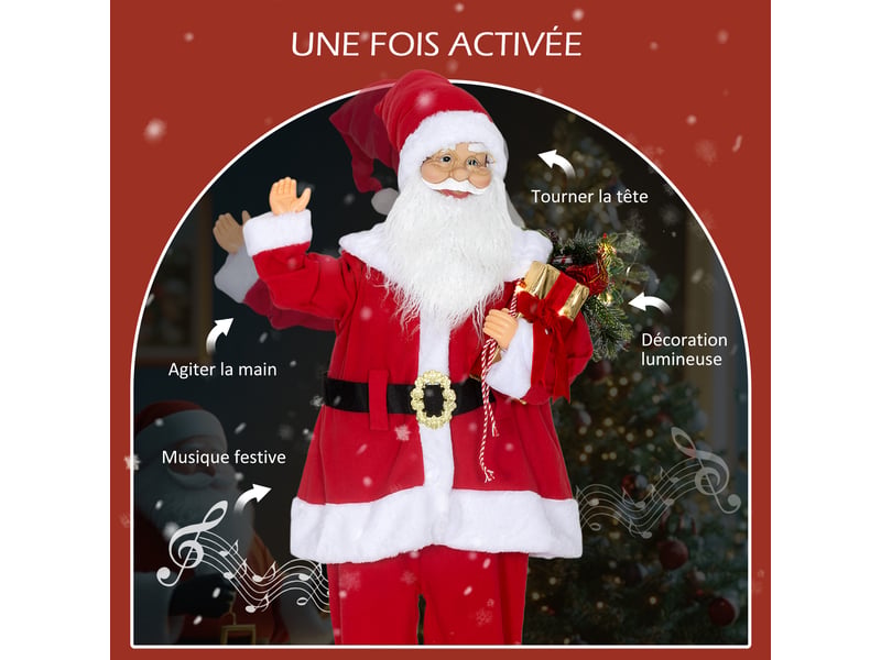  Figurine de père noël, debout de père noël, commande vocale, lumières led scintillantes, bras pliables, 120 cm, rouge  - Conforama E