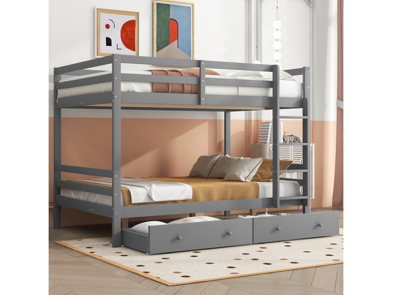  Lit superposé enfant 140x200 cm gris avec tiroirs et échelle  - Conforama B