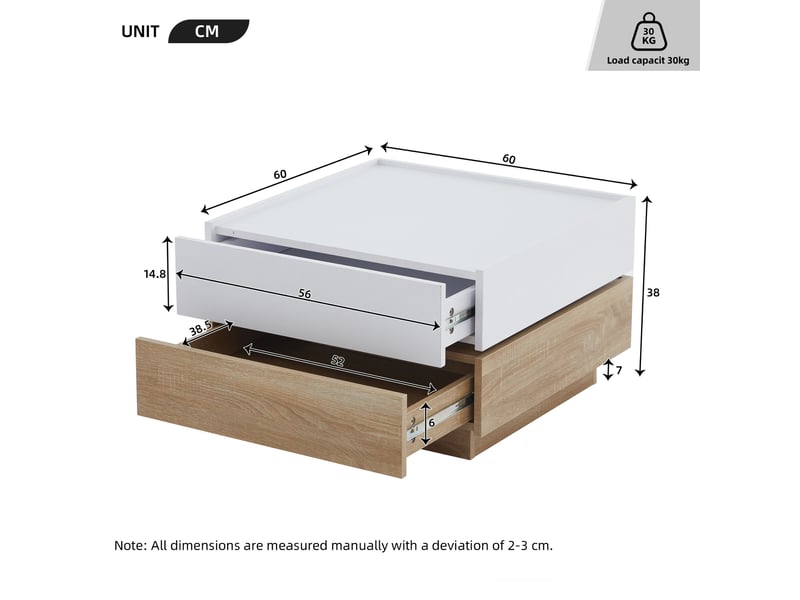  Table basse carrée pivotante - panneau de particules - couleur bois - classique - l 60 x p 60 x h 38 cm  - Conforama C