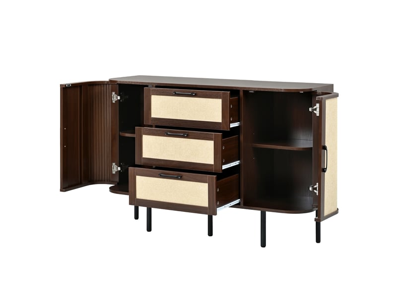 Ensemble meuble tv et buffet 180x40x45 cm et 120x40x82 cm noyer mdf rangement salon moderne evarich - Conforama A