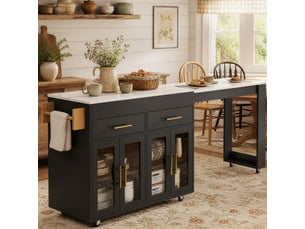 Îlot de cuisine mobile extensible 132,5-217x50x93 cm noir avec rangement