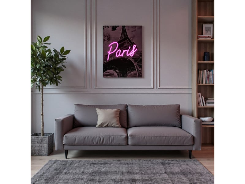 Tableau led - home deco factory - paris - noir et rose  - Conforama D