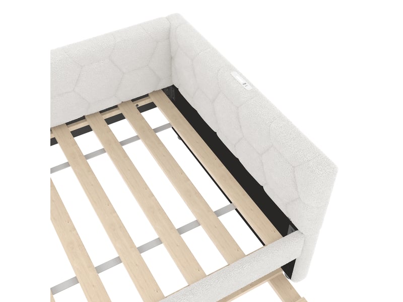  Lit gigogne 90x200 cm, lit enfant, ports usb type-c, lampe de chevet et sommier, velours et mdf, blanc, sans matelas  - Conforama E