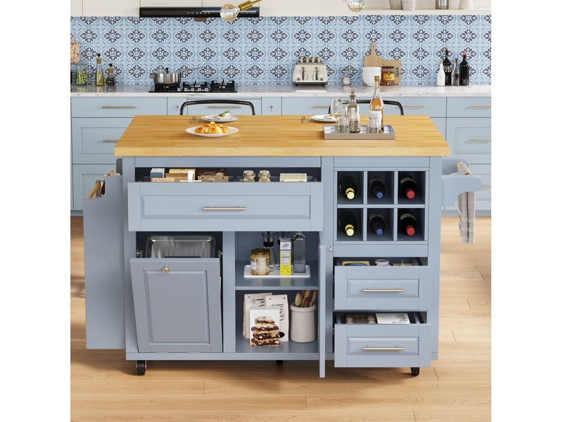  Desserte de cuisine à roulettes avec plateau rabattable, mdf, bleu  - Conforama D