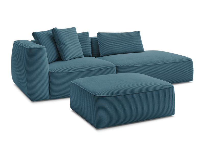  Bobochic canapé droit fixe 3 places leopold velours côtelé avec pouf bleu clair  accoudoir gauche LEOPOLD - Conforama A