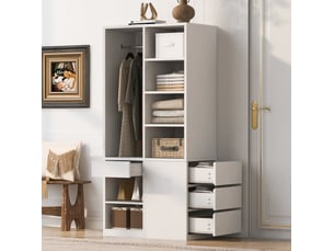Armoire tcqpz 70 x 50 x 170 cm avec penderie étagères ouvertes 3 tiroirs mdf blanche