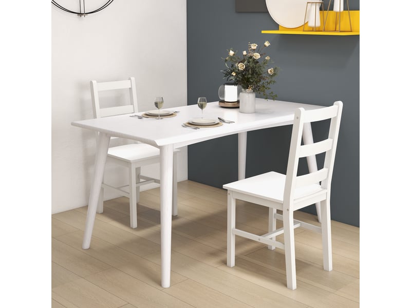  Lot de 2 chaises de salle à manger en bois massif de pin chaise de cuisine dossier lattes esprit campagne blanc  - Conforama D