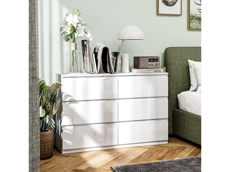  Commode en bois à 6 tiroirs, meuble de chambre moderne et multifonctionnel, 112 x 34 x 75 cm, blanc  - Conforama C