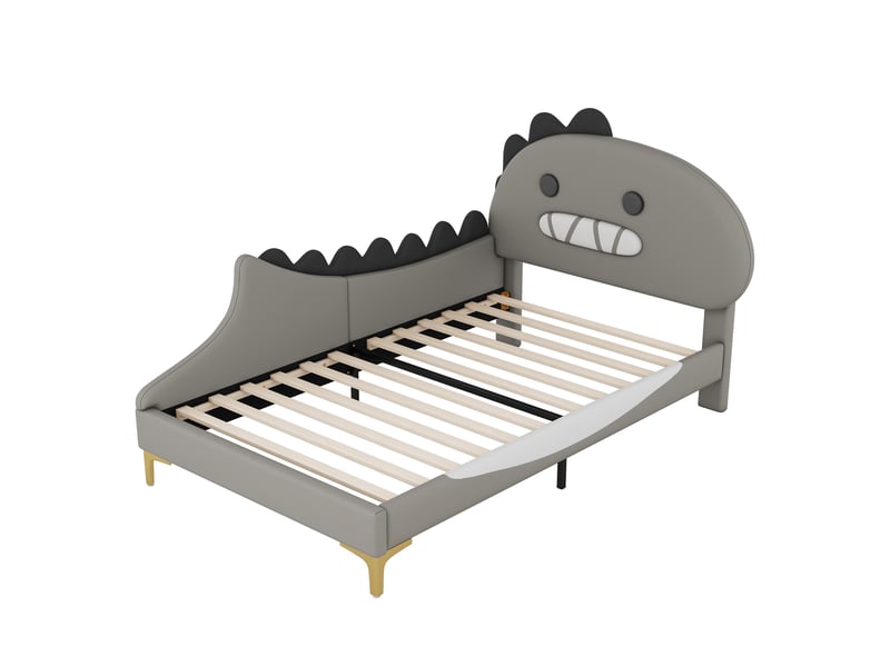  Lit enfant dinosaure gris 90x200 cm au sol en similicuir pu rembourré  - Conforama E