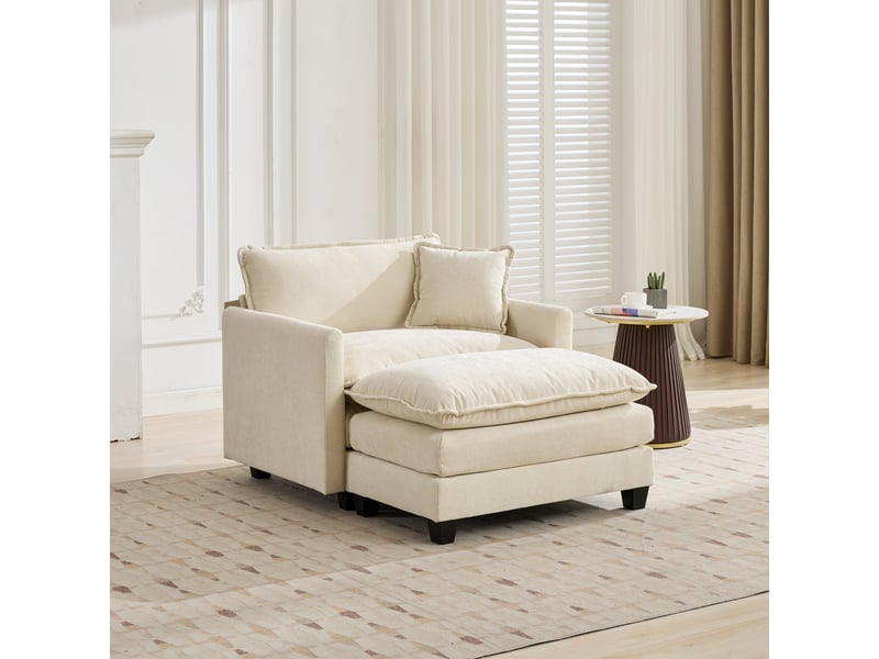  Canapé 1 place en tissu chenille beige avec coussin d'appui, assise rembourrée double couche ,pouf non inclus  - Conforama W