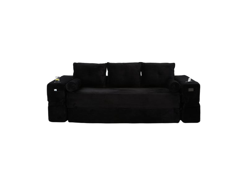  Canapé convertible 3 places en velours côtelé noir avec porte-gobelet  - Conforama A