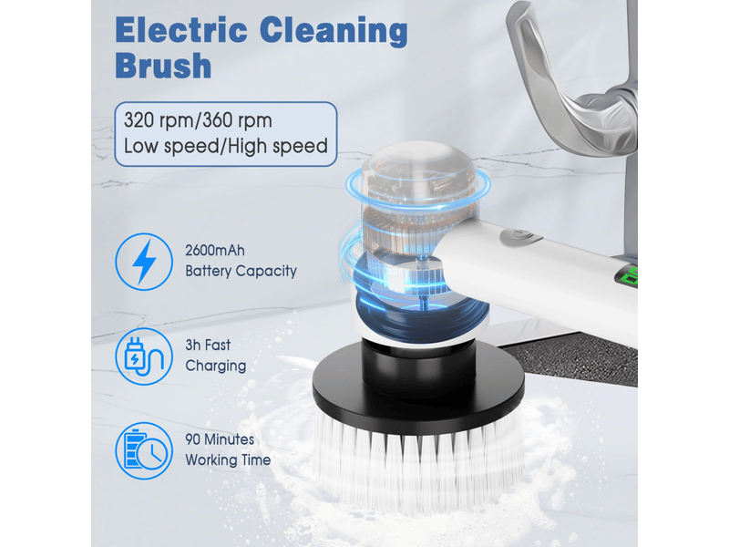  Brosse nettoyage electrique avec 6 têtes interchangeablesaffichage led - 2 modes, brosse de nettoyage electrique avec brosse à récurer  - Conforama B