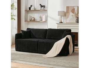 Canapé convertible 2 places avec couchage d'appoint et assise à ressorts, en velours côtelé noir, 182 × 88 × 84 cm