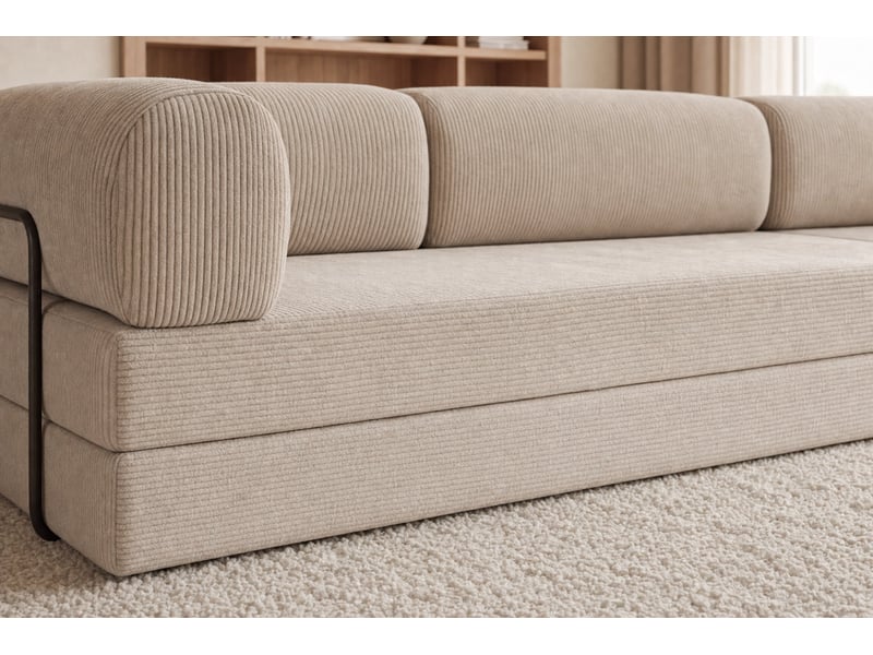  Cosima - canapé droit convertible petit velours côtelé 3 places beige  - Conforama D