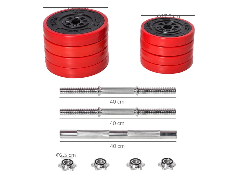 Set d'haltères réglables 20 kg, rouge et noir, en fer et pp, 2 en 1 pour entraînement à domicile - Conforama C